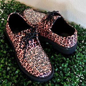 Size 6.5 – Lady Go Diva Leopard Satin Oxfords w/ Rhinestone Toes (NWT)